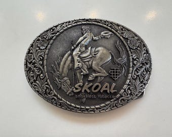 Vintage SKOAL Cowboy Rodeo Belt Buckle 1981 Rare NOS Indiana Metal Craft