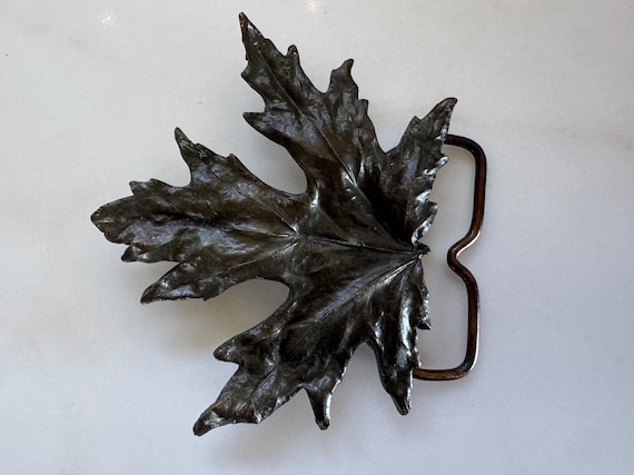 Vintage Bergamot Brass Works Maple Leaf Belt Buckle 1970s NOS
