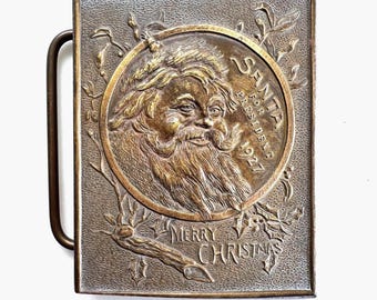 Santa for President 1927 Solid Brass Vintage "Tiffany & Co" Fantasy Buckle 1970s Merry Christmas