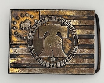Liberty Bell Bicentennial American Flag Vintage Belt Buckle 1776
