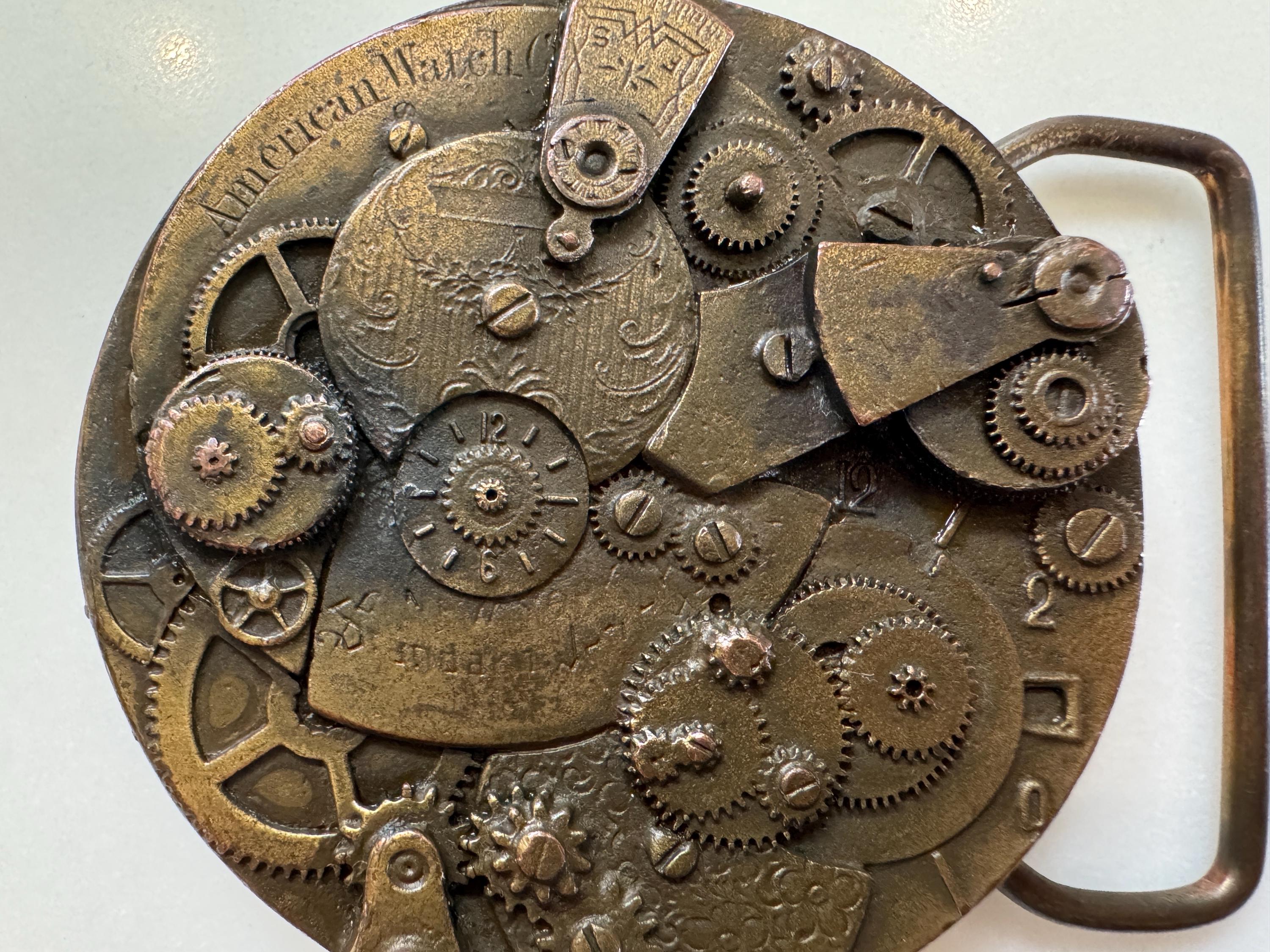 Vintage Bergamot Steampunk Brass Belt Unisex Gears Unique Engine Boho Vintage Bergamot Brass Steampunk Belt Buckle. Gears, Timepieces main image 4