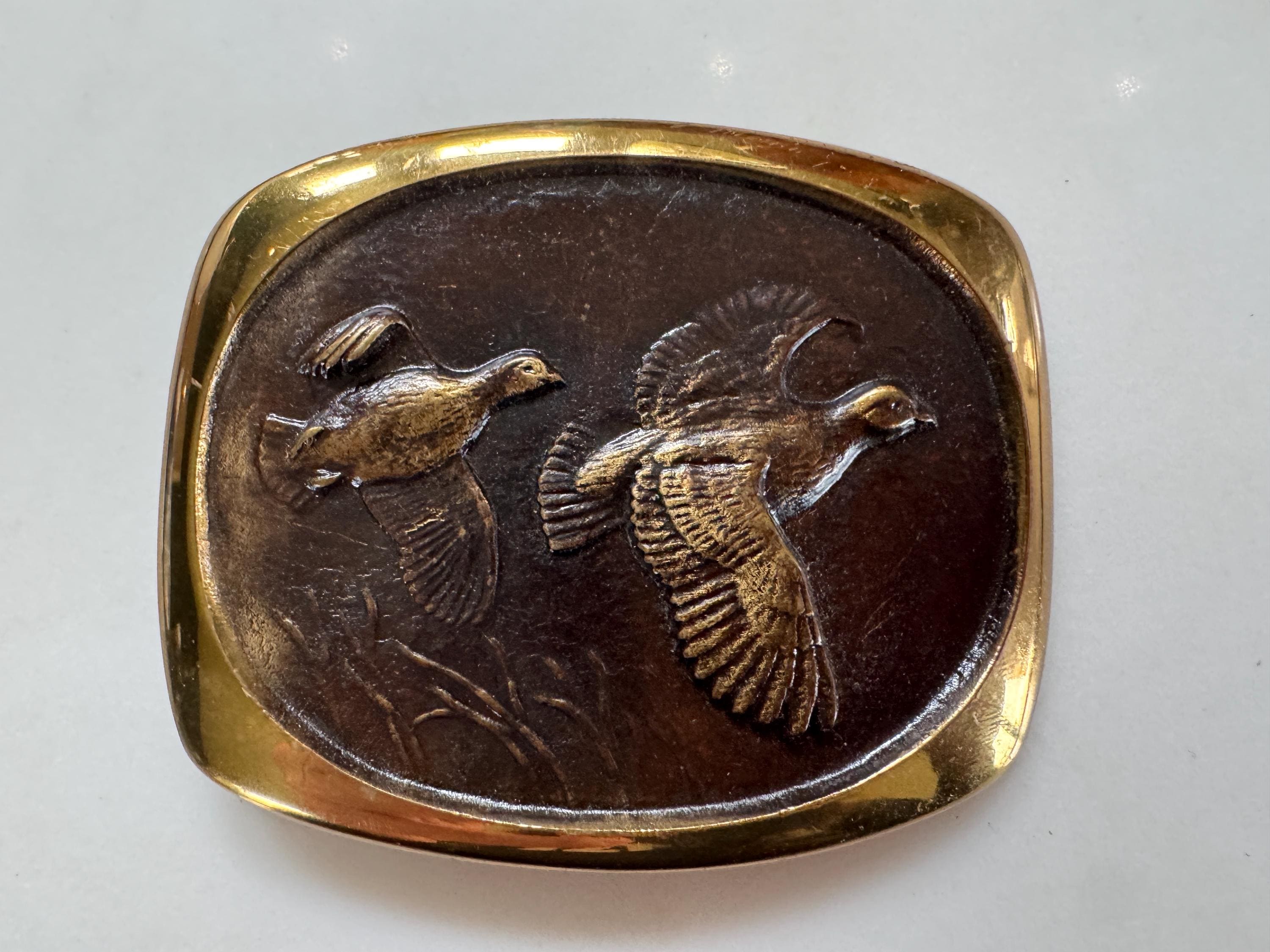 Vintage belt buckle oversized brass bird Mexican display picture 3