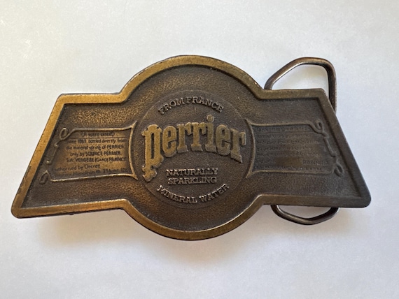 Vintage 1977 Perrier Brass Belt Buckle by Bergamot Brass Works