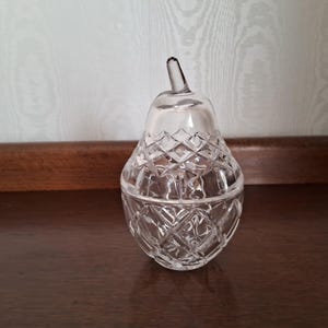 Lead crystal pear, mid century West German glass pear conserve pot.