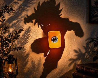 Super Saiyan Projection Lamp Anime Warrior Silhouette LED Night Light Rechargeable Wall Projection Cozy Ambient Desk Light Gift