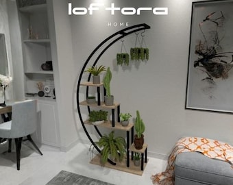 モダンな植物スタンド、金属製フラワーシェルフ、屋内コーナー植物ホルダー、木製植物ラック、装飾的な植物ディスプレイ