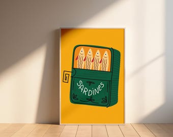 Sardin-Tennposter GUL – Retro Kök Pop Art-tryck