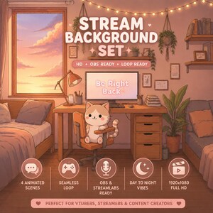 Pack Overlay Twitch Animé, Chambre Anime Pastel, Écrans Stream Chat Cozy, Overlay VTuber OBS, Starting Soon BRB