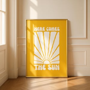 Voici le soleil | Art mural rétro soleil | Décoration murale bohème | Coup de soleil | Design minimaliste | Art soleil vintage | Imprimé Beatles rétro
