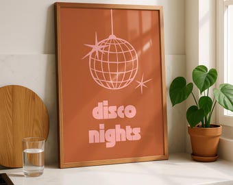 Disco Night Poster | Retro Disco Ball Wandkunst | 70er Jahre Disko Print | Funky Wanddekor | Vintage Disco Ästhetik | Musik-Liebhaber-Geschenk