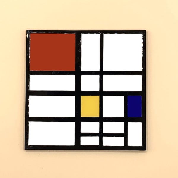 Custom handmade acrylic laser-cut || Coaster || Stocking filler || Abstract || Statement || Colourful || Love || Art // Mondrian