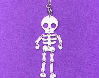 Joyería acrílica personalizada hecha a mano y cortada con láser // Collar // Regalo // Detalle navideño // Abstracto // Espeluznante // Halloween // Huesos // Esqueleto