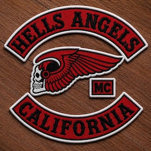 Ensemble d'écussons brodés Hells Angels California MC pour motards : Écusson de veste tête de mort ailée