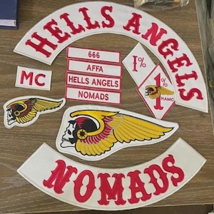 Hells Angels Nomads MC Embroidered Back Patch Set, Biker Vest Skull Wing Motorcycle Rocker