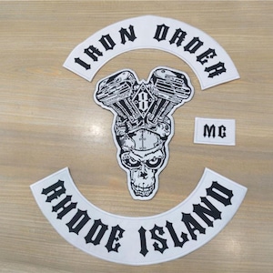 Iron Order MC Rhode Island Biker Patch Set | Skull Engine Rockers Vest Applique