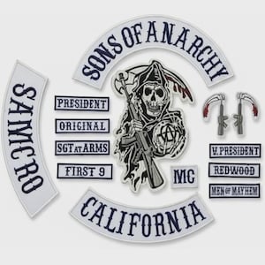 Sons of Anarchy Embroidered Patches | Jax Teller SAMCRO Biker Vest Set