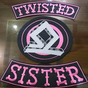 Twisted Sister Embroidered Patch Set – Large 3-Piece Pink & Black Biker Rocker Patches