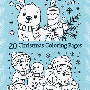 20 Christmas Coloring Pages for Kids, Coloring Digital download, PDF for Kids, Christmas Fun