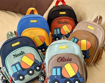 Custom Truck Toddler Backpack, Personalized Cement Vehicle Kids Bag, Preschool, Travel & Birthday Gift for Boys