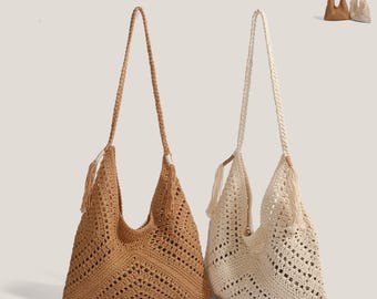 Handmade Crochet Tote Bag for Girls Trip, Embroidered Knit Beach Tote Bag, Gifts for Her, Summer Shoulder Bag, Bachelorette/Bridesmaid Gifts
