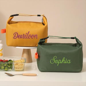 Hand Embroidered Personalized Lunch Bag | Custom Name Embroidery | Unique Tote for Work & School | Gift for Her, Friend, Coworker