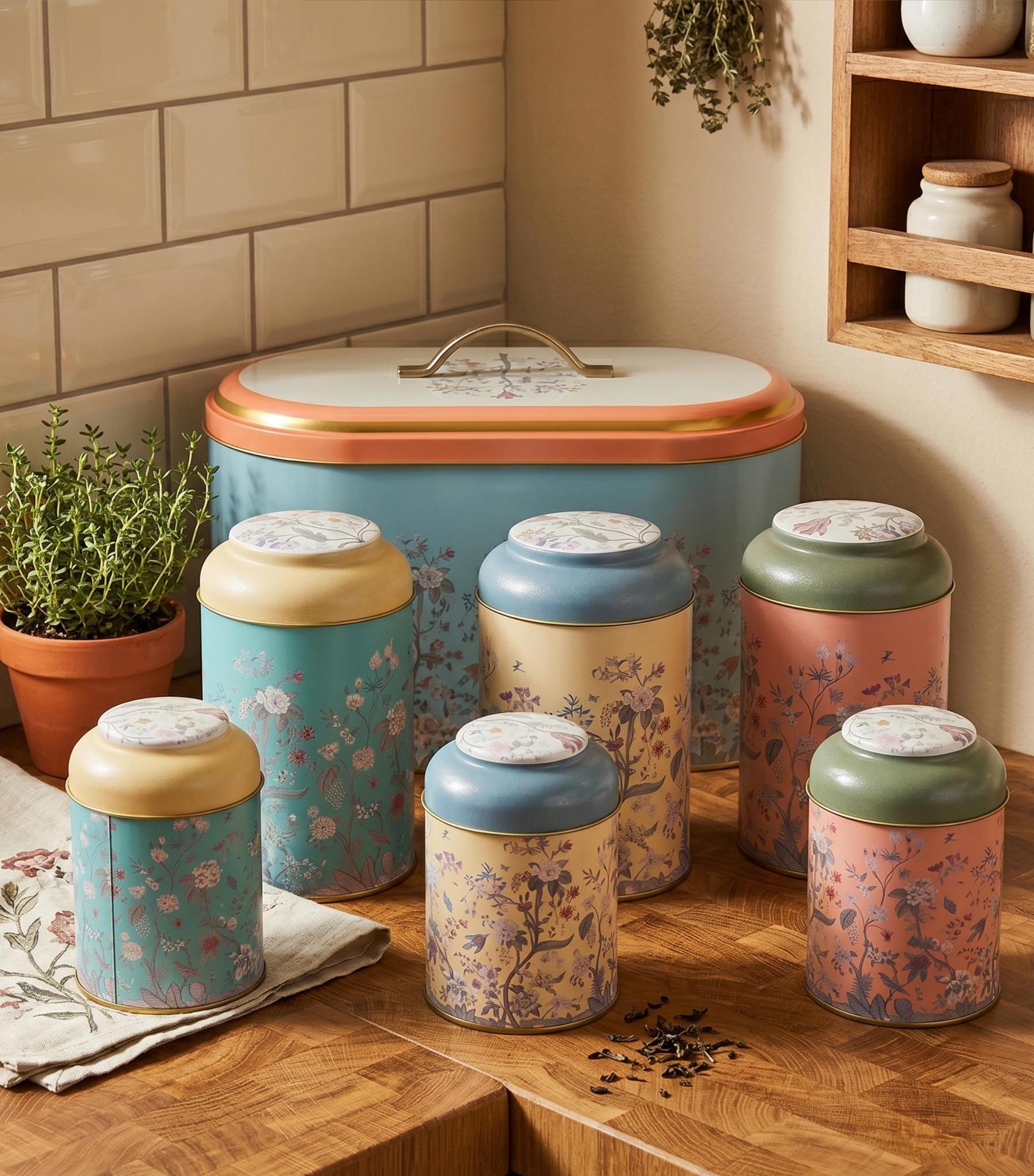Farmhouse Bread Box and Canister Set, Coffee Tea Sugar Storage
