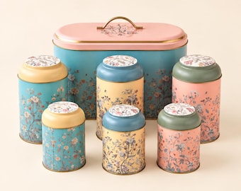 Vintage Blue Ransburg Canister Set Graduated Hand Painted