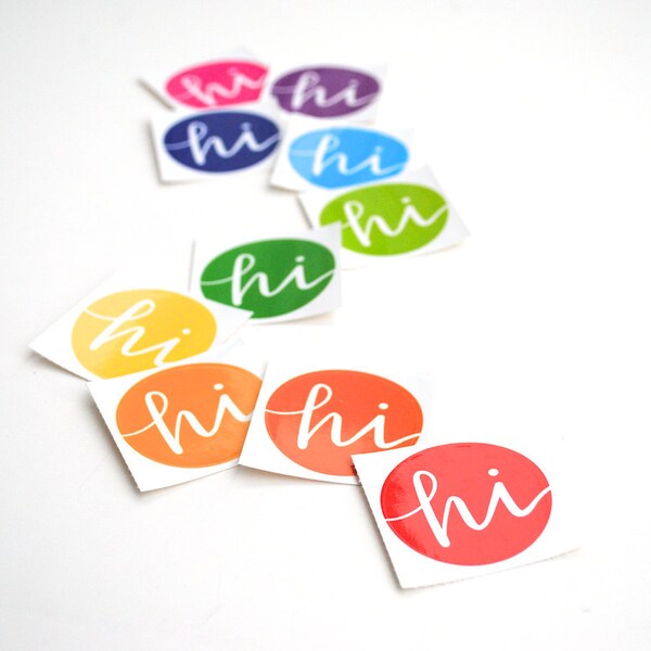 Round Stickers, Bright Rainbow Colors, Hi, Vinyl Envelope Seals, Modern Calligraphy, Stationery Supply, Set of 10
