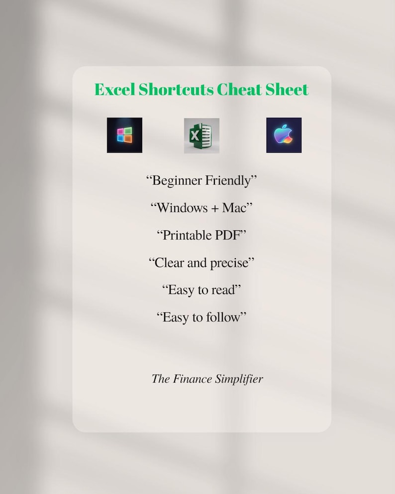 Excel Keyboard Shortcuts Cheat Sheet | Beginner-friendly, Windows & Mac ...