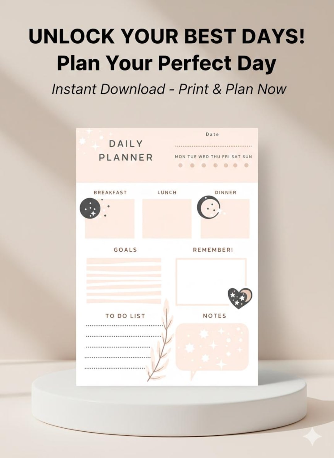 Minimalist Daily Planner Printable PDF Pink Soft Neutral Organizer - Etsy
