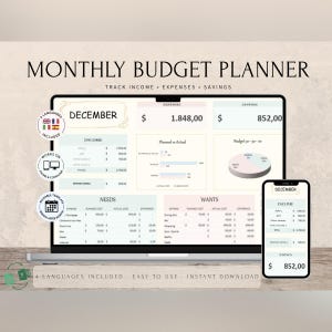 Monthly Budget Planner | 50-30-20 Budget Template | Expense & Savings Tracker (Excel + Google Sheets)