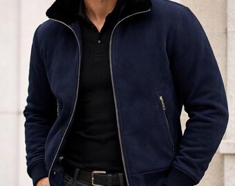 Blouson aviateur en daim avec empiècements en tricot | Cuir suédé véritable | Vêtements d'extérieur modernes et décontractés