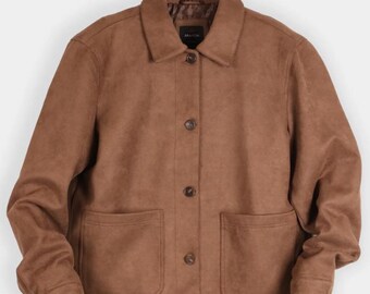 Brown Suede Trucker Jacket | Genuine Suede Leather | Classic Casual Outerwear