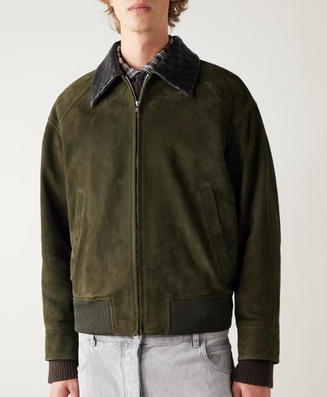 Intrecciato Leather-trimmed Suede Bomber Jacket | Luxe Men's Suede