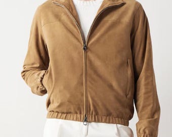 Men’s Suede Zip-Up Bomber Jacket | Genuine Soft Suede Leather | Classic Flight Style Casual Outerwear