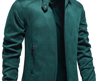 Veste en daim verte Verde Milano pour hommes - Manteau décontracté de luxe en cuir suédé véritable de style italien