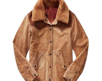 Colt Men’s Brown Western Suede Jacket – Shearling Collar Cowboy Style Coat, Real Suede Leather Ranch Jacket