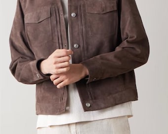 Chaqueta de ante genuino para hombre / Abrigo clásico de ante suave / Prendas de abrigo casuales y elegantes hechas a mano