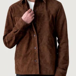 Scout Mocha Suede Leather Shirt | Men’s Brown Suede Overshirt | Button Front Leather Shirt Jacket | Classic Western Suede Shacket