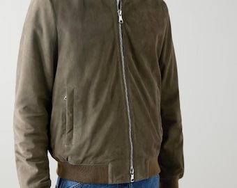Blouson aviateur en daim pour homme - Style aviateur classique en daim doux - Vêtements d'extérieur décontractés de luxe faits main