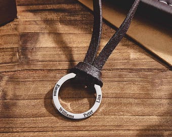 Collana in cordino di pelle PU con incisione personalizzata, regalo personalizzato per lui, gioielli per compleanno e anniversario per uomo