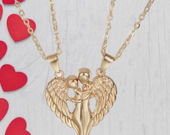 Personalized Couple Necklace Magnetic Matching Angel Jewelry Gift for Valentine's Day Anniversary Handmade Love Token