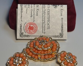 Camrose and Kross flower Brooch and Earrings set Rare Vintage 1980s