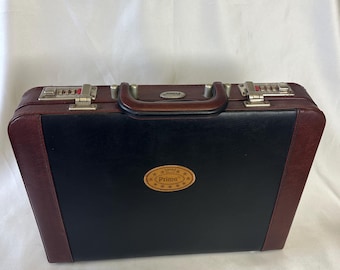 Vintage Prima Briefcase | Two-Tone Black  Faux Leather Attaché | Mid-Century Professional Laptop Bag | Dual Combination Lock Business case