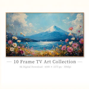 Frame TV Art 4K Digital Download – Shonan Coastal Set of 10 – Mount Fuji & Wildflowers – Japandi Decor