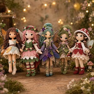 5-in-1 Fairy Crochet Doll Pattern Bundle, Amigurumi Doll PDF, Seasonal Fairies Collection, (English Instant Download).