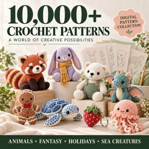 Ponad 10 000 wzorów szydełkowych w formacie PDF, mega kolekcja amigurumi, pluszaki dla początkujących, urocze zwierzątka, natychmiastowe pobranie