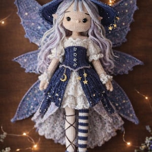Crochet Doll Pattern, Lunaria the Butterfly Fairy, Amigurumi Doll Pattern, PDF in English