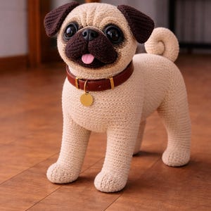 Realistic Pug Crochet Pattern PDF • Amigurumi Dog Pattern • Lifelike Puppy Detailed US Terms • Intermediate Crochet Pattern Digital Download