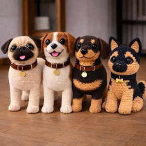 4 Realistic Dog Amigurumi Pattern Bundle | Pug, Beagle, Dachshund & Puppy Crochet PDF | Detailed Step-by-Step Plush Dog Patterns